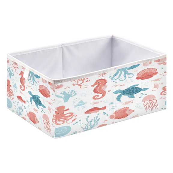 Foldable Fabric Storage Bin Home Cubes Clothing Organizer Bins Large Collapsible Box Basket for Home Organizer Coral Pink Sea Creature