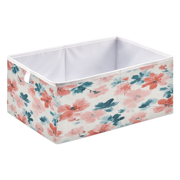 Foldable Fabric Storage Bin Home Cubes Clothing Organizer Bins Large Collapsible Box Basket for Home Organizer Coral and Teal Floral Pattern