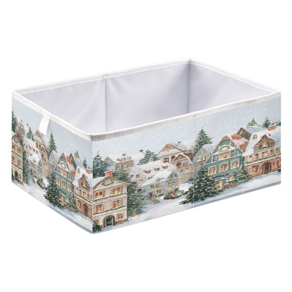 Foldable Fabric Storage Bin Home Cubes Clothing Organizer Bins Large Collapsible Box Basket for Home Organizer Cozy Winter Town with Snow
