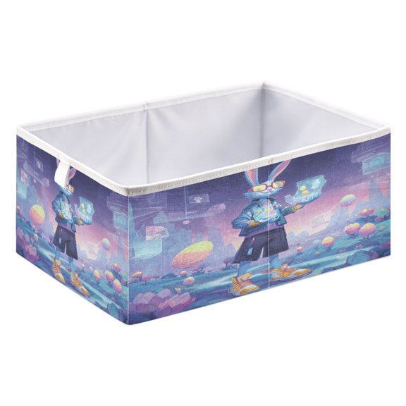 Foldable Fabric Storage Bin Home Cubes Clothing Organizer Bins Large Collapsible Box Basket for Home Organizer Cyberpunk-style Easter Bunny