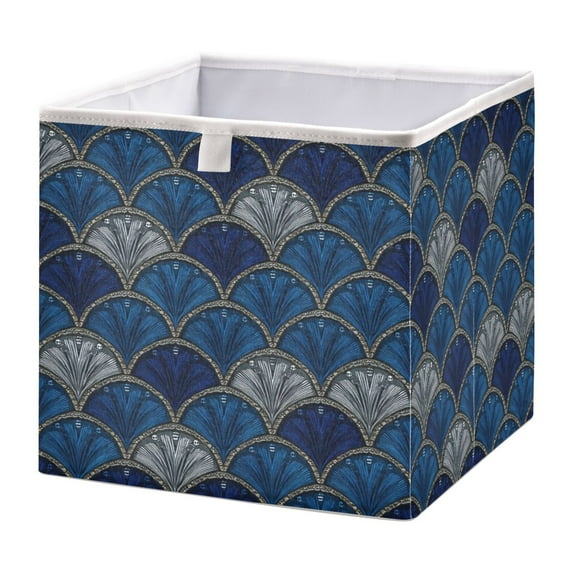 Foldable Fabric Storage Bin Home Cubes Clothing Organizer Bins Large Collapsible Box Basket for Home Organizer Dark Blue Fan-shaped Pattern