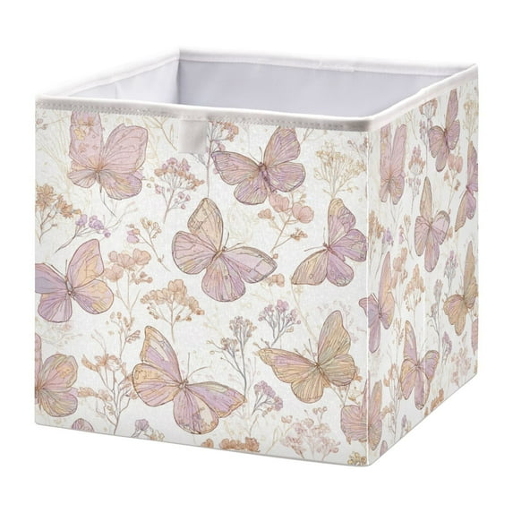 Foldable Fabric Storage Bin Home Cubes Clothing Organizer Bins Large Collapsible Box Basket for Home Organizer Delicate Butterflies and Flowers