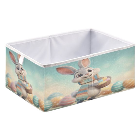 Foldable Fabric Storage Bin Home Cubes Clothing Organizer Bins Large Collapsible Box Basket for Home Organizer Easter Bunny with Scarf