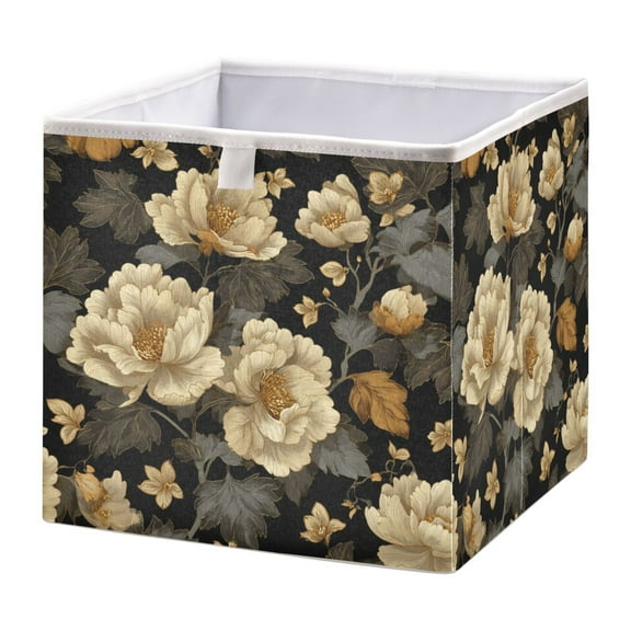 Foldable Fabric Storage Bin Home Cubes Clothing Organizer Bins Large Collapsible Box Basket for Home Organizer Elegant Beige Floral