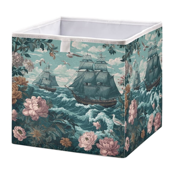 Foldable Fabric Storage Bin Home Cubes Clothing Organizer Bins Large Collapsible Box Basket for Home Organizer Elegant Nautical Scene