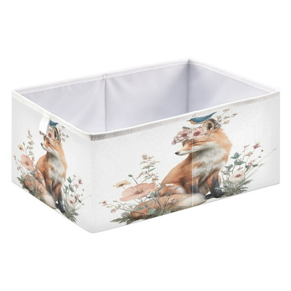 Foldable Fabric Storage Bin Home Cubes Clothing Organizer Bins Large Collapsible Box Basket for Home Organizer Fox with A Bird