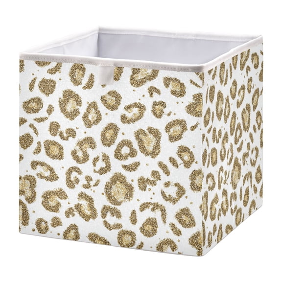 Foldable Fabric Storage Bin Home Cubes Clothing Organizer Bins Large Collapsible Box Basket for Home Organizer Gold Leopard Print Pattern