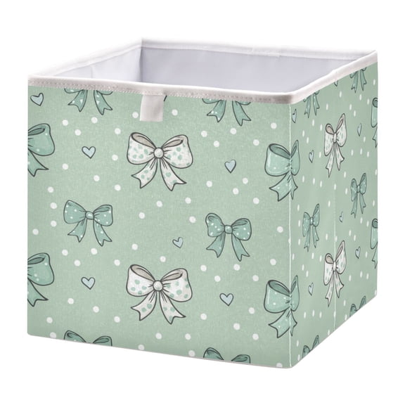 Foldable Fabric Storage Bin Home Cubes Clothing Organizer Bins Large Collapsible Box Basket for Home Organizer Green and Mint Bows
