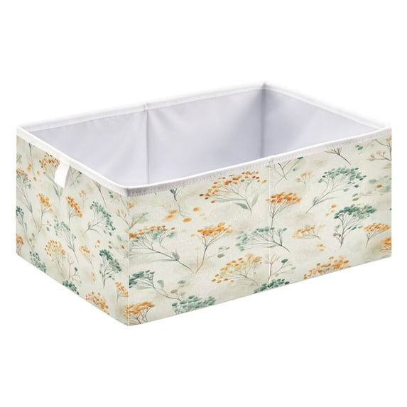Foldable Fabric Storage Bin Home Cubes Clothing Organizer Bins Large Collapsible Box Basket for Home Organizer Green and Orange Small Flowers