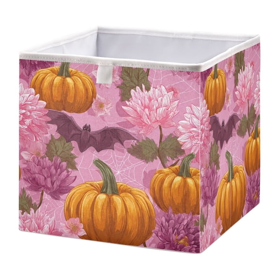 Foldable Fabric Storage Bin Home Cubes Clothing Organizer Bins Large Collapsible Box Basket for Home Organizer Halloween Pumpkins and Bats