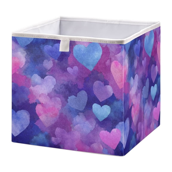 Foldable Fabric Storage Bin Home Cubes Clothing Organizer Bins Large Collapsible Box Basket for Home Organizer Indigo and Violet Hearts