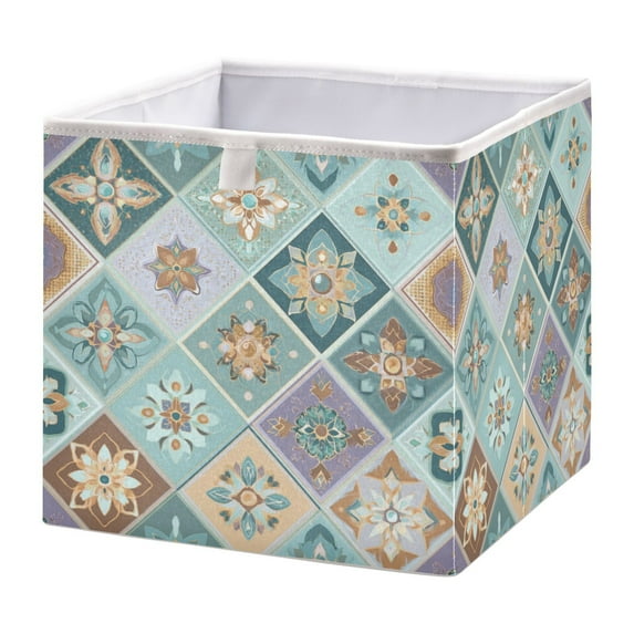 Foldable Fabric Storage Bin Home Cubes Clothing Organizer Bins Large Collapsible Box Basket for Home Organizer Intricate Blue Shape