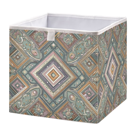 Foldable Fabric Storage Bin Home Cubes Clothing Organizer Bins Large Collapsible Box Basket for Home Organizer Intricate Brown Batik Pattern
