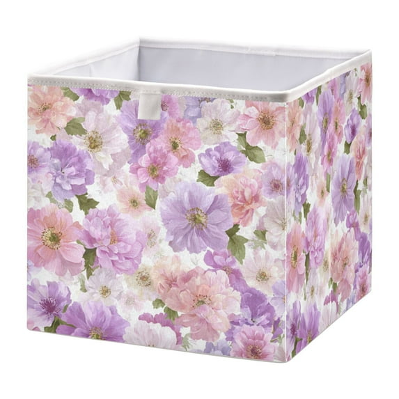 Foldable Fabric Storage Bin Home Cubes Clothing Organizer Bins Large Collapsible Box Basket for Home Organizer Lavender and Pink Flowers