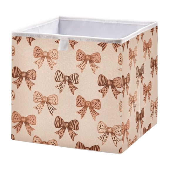 Foldable Fabric Storage Bin Home Cubes Clothing Organizer Bins Large Collapsible Box Basket for Home Organizer Leopard Print Bow