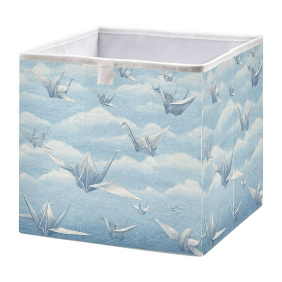 Foldable Fabric Storage Bin Home Cubes Clothing Organizer Bins Large Collapsible Box Basket for Home Organizer Light Blue Paper Cranes