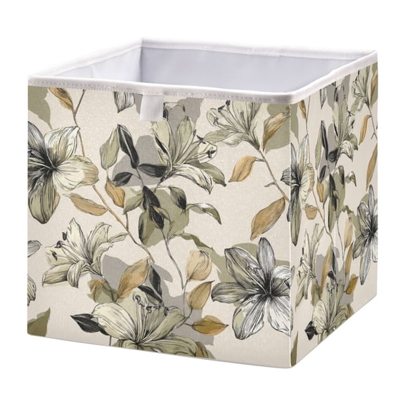Foldable Fabric Storage Bin Home Cubes Clothing Organizer Bins Large Collapsible Box Basket for Home Organizer Lily Motifs Pattern