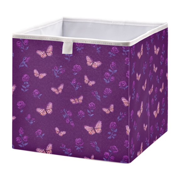 Foldable Fabric Storage Bin Home Cubes Clothing Organizer Bins Large Collapsible Box Basket for Home Organizer Little Butterfly and Rose