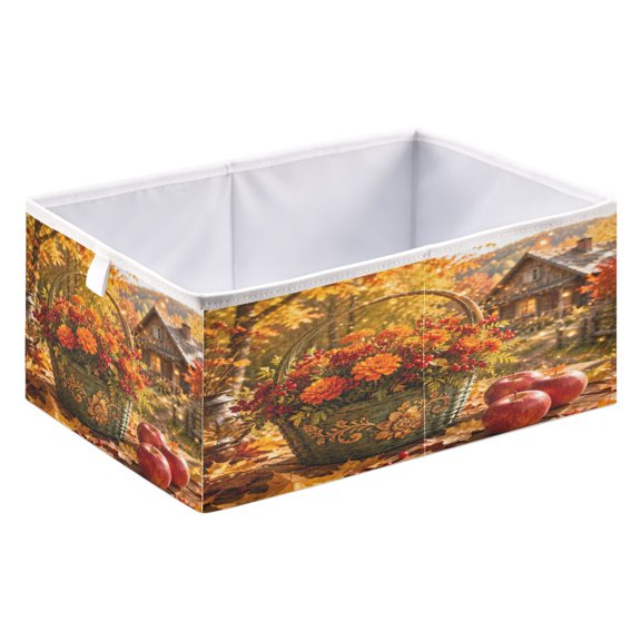 Foldable Fabric Storage Bin Home Cubes Clothing Organizer Bins Large Collapsible Box Basket for Home Organizer Marigolds and Apples Pattern