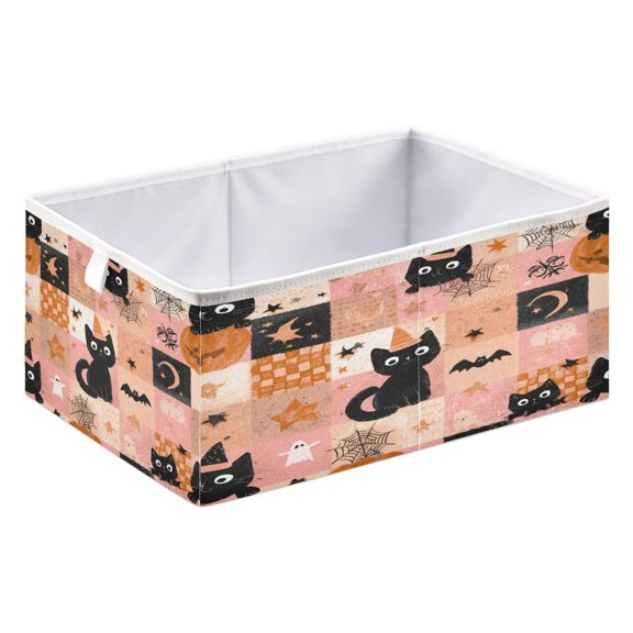 Foldable Fabric Storage Bin Home Cubes Clothing Organizer Bins Large Collapsible Box Basket for Home Organizer Orange Halloween Motif