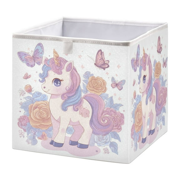 Foldable Fabric Storage Bin Home Cubes Clothing Organizer Bins Large Collapsible Box Basket for Home Organizer Pastel Colors Unicorn