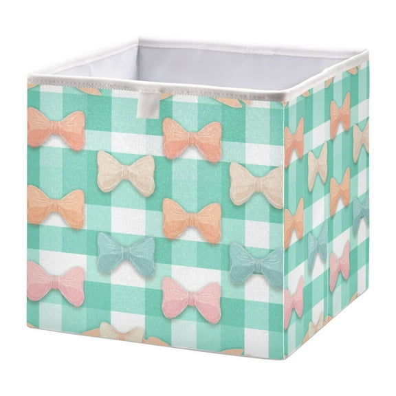 Foldable Fabric Storage Bin Home Cubes Clothing Organizer Bins Large Collapsible Box Basket for Home Organizer Pastel Green and Peach Bows