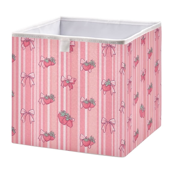 Foldable Fabric Storage Bin Home Cubes Clothing Organizer Bins Large Collapsible Box Basket for Home Organizer Pink Bows and Strawberries