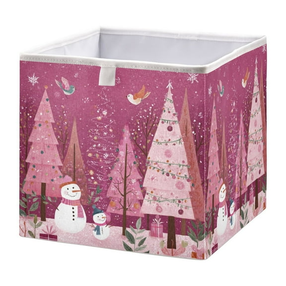 Foldable Fabric Storage Bin Home Cubes Clothing Organizer Bins Large Collapsible Box Basket for Home Organizer Pink Christmas Forest