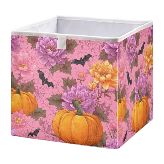 Foldable Fabric Storage Bin Home Cubes Clothing Organizer Bins Large Collapsible Box Basket for Home Organizer Pink Flowers and Pumpkins