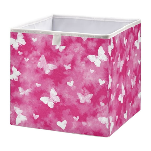 Foldable Fabric Storage Bin Home Cubes Clothing Organizer Bins Large Collapsible Box Basket for Home Organizer Pink Tie-dye with Butterflies