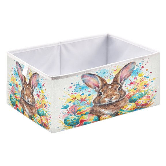 Foldable Fabric Storage Bin Home Cubes Clothing Organizer Bins Large Collapsible Box Basket for Home Organizer Rabbit with Colorful Easter Eggs
