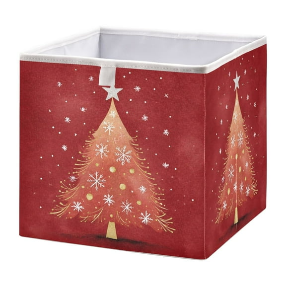 Foldable Fabric Storage Bin Home Cubes Clothing Organizer Bins Large Collapsible Box Basket for Home Organizer Red Christmas Tree
