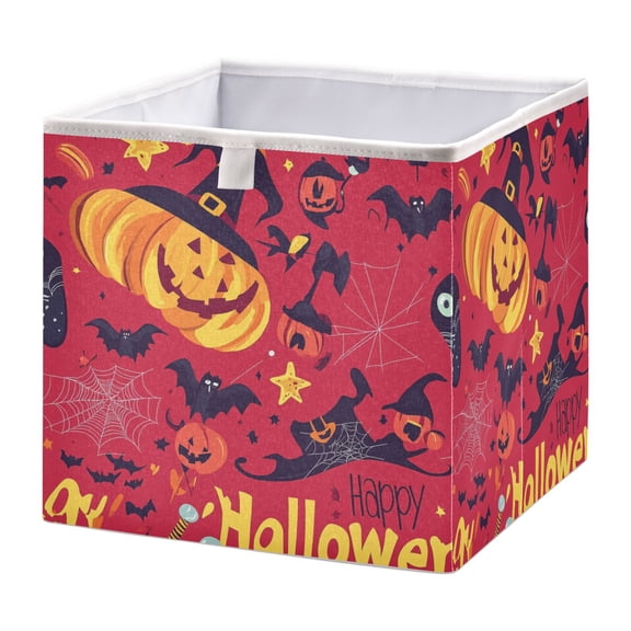 Foldable Fabric Storage Bin Home Cubes Clothing Organizer Bins Large Collapsible Box Basket for Home Organizer Red Cute Halloween Icon