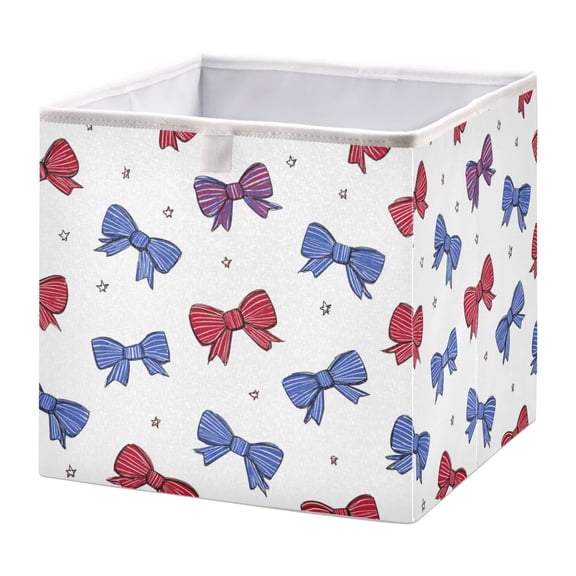 Foldable Fabric Storage Bin Home Cubes Clothing Organizer Bins Large Collapsible Box Basket for Home Organizer Red and Blue Stripe Bows