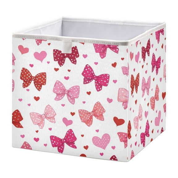 Foldable Fabric Storage Bin Home Cubes Clothing Organizer Bins Large Collapsible Box Basket for Home Organizer Red and Pink Bows