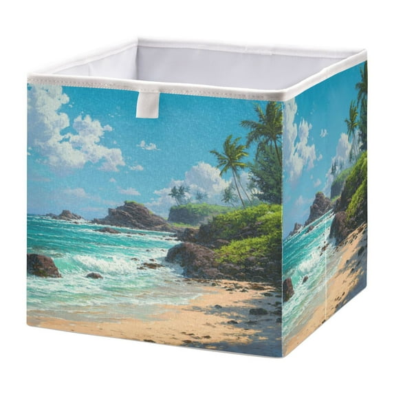 Foldable Fabric Storage Bin Home Cubes Clothing Organizer Bins Large Collapsible Box Basket for Home Organizer Serene Beach Scene