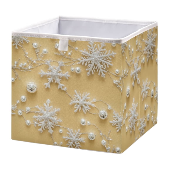 Foldable Fabric Storage Bin Home Cubes Clothing Organizer Bins Large Collapsible Box Basket for Home Organizer Silver Color Snowflakes
