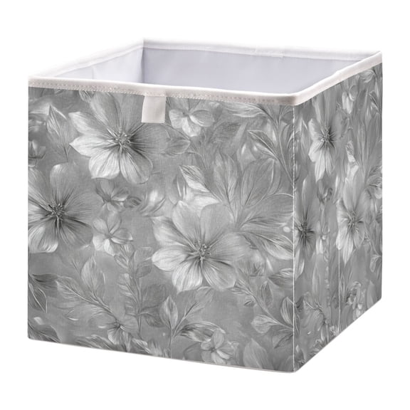Foldable Fabric Storage Bin Home Cubes Clothing Organizer Bins Large Collapsible Box Basket for Home Organizer Silver Metal Flower Pattern
