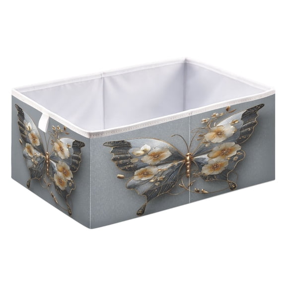 Foldable Fabric Storage Bin Home Cubes Clothing Organizer Bins Large Collapsible Box Basket for Home Organizer Silver and Black Butterfly
