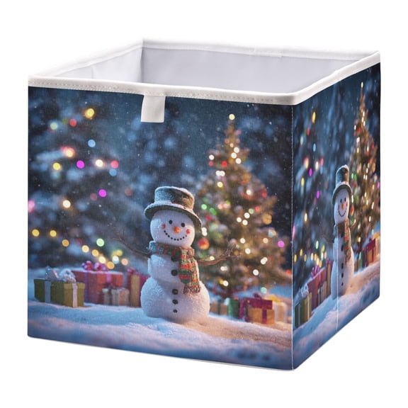 Foldable Fabric Storage Bin Home Cubes Clothing Organizer Bins Large Collapsible Box Basket for Home Organizer Snowman Next To Christmas Tree