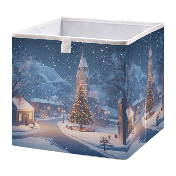 Foldable Fabric Storage Bin Home Cubes Clothing Organizer Bins Large Collapsible Box Basket for Home Organizer Snowy Small Town