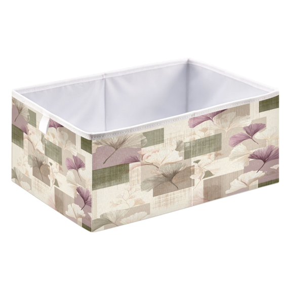 Foldable Fabric Storage Bin Home Cubes Clothing Organizer Bins Large Collapsible Box Basket for Home Organizer Squares and Ginkgo Leaves Pattern