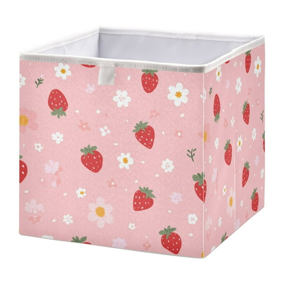 Foldable Fabric Storage Bin Home Cubes Clothing Organizer Bins Large Collapsible Box Basket for Home Organizer Strawberry and Flowers