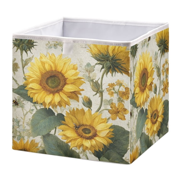 Foldable Fabric Storage Bin Home Cubes Clothing Organizer Bins Large Collapsible Box Basket for Home Organizer Sunflower and Bee Pattern