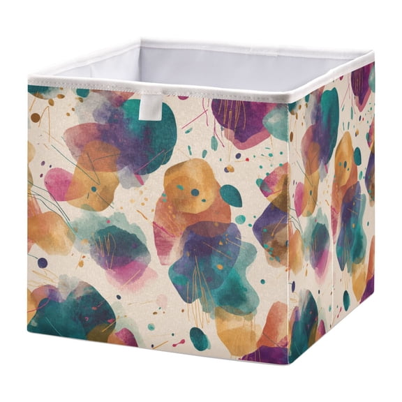 Foldable Fabric Storage Bin Home Cubes Clothing Organizer Bins Large Collapsible Box Basket for Home Organizer Teal and Orange Abstract Shapes