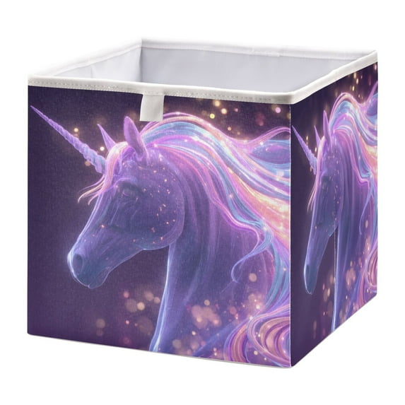 Foldable Fabric Storage Bin Home Cubes Clothing Organizer Bins Large Collapsible Box Basket for Home Organizer Unicorn with Rainbow Mane
