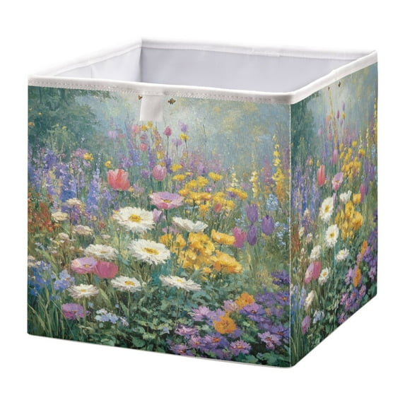 Foldable Fabric Storage Bin Home Cubes Clothing Organizer Bins Large Collapsible Box Basket for Home Organizer Vibrant Garden Filled