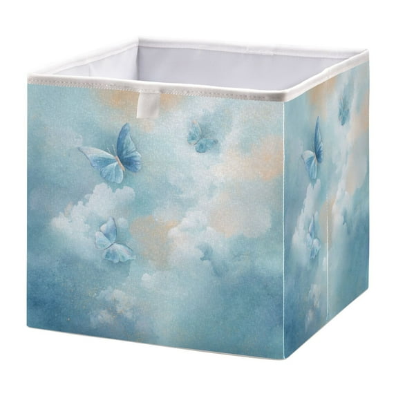 Foldable Fabric Storage Bin Home Cubes Clothing Organizer Bins Large Collapsible Box Basket for Home Organizer Watercolor Blue Butterflies