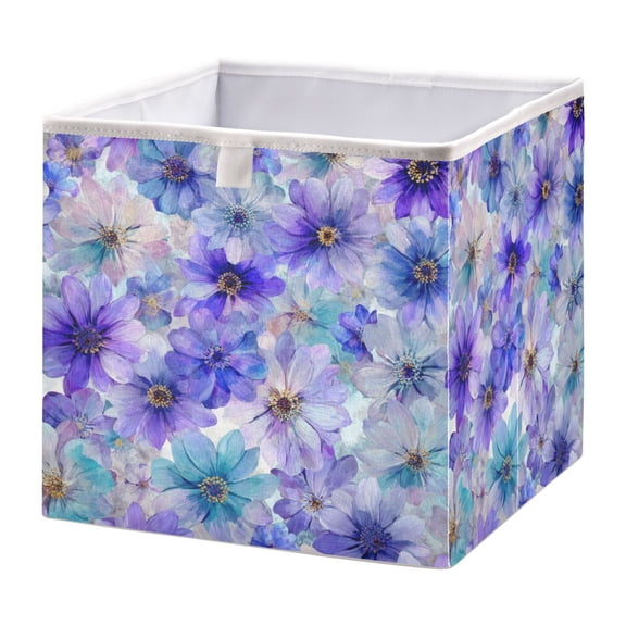Foldable Fabric Storage Bin Home Cubes Clothing Organizer Bins Large Collapsible Box Basket for Home Organizer Watercolor Blue-purple Flowers