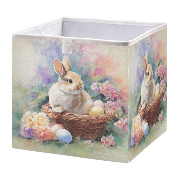 Foldable Fabric Storage Bin Home Cubes Clothing Organizer Bins Large Collapsible Box Basket for Home Organizer Watercolor Easter Bunny